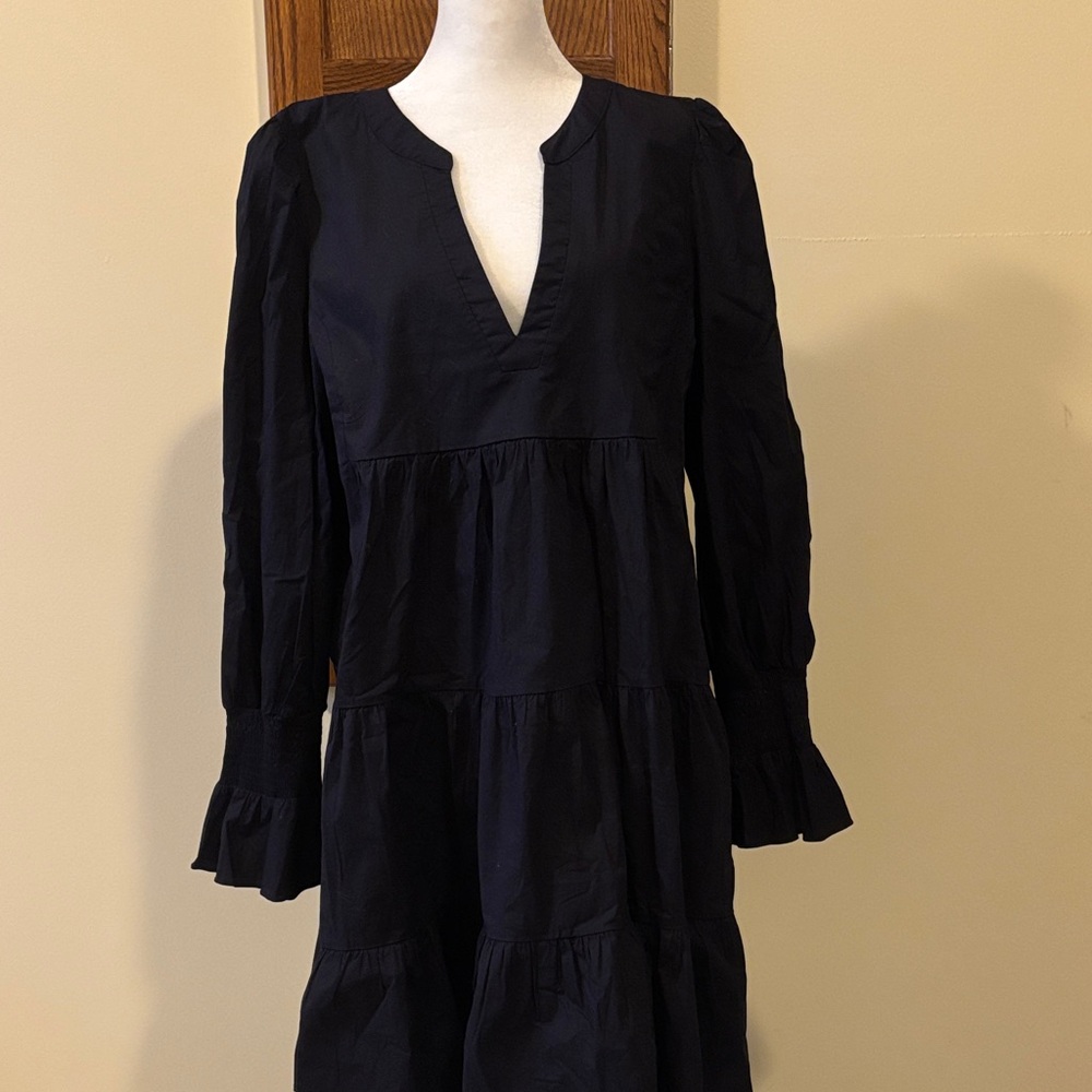Pomander Place Elegant Black Long Sleeve Dress 100% Cotton) - XXXL